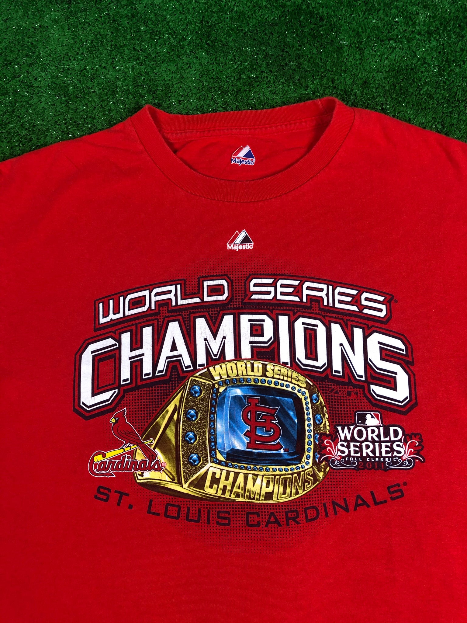 St Louis Cardinals Mens T Shirt L Red 2011 11x Champions Long
