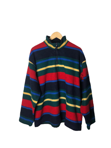 Vintage “Striped Color Block” Quarter-Zip Sweater