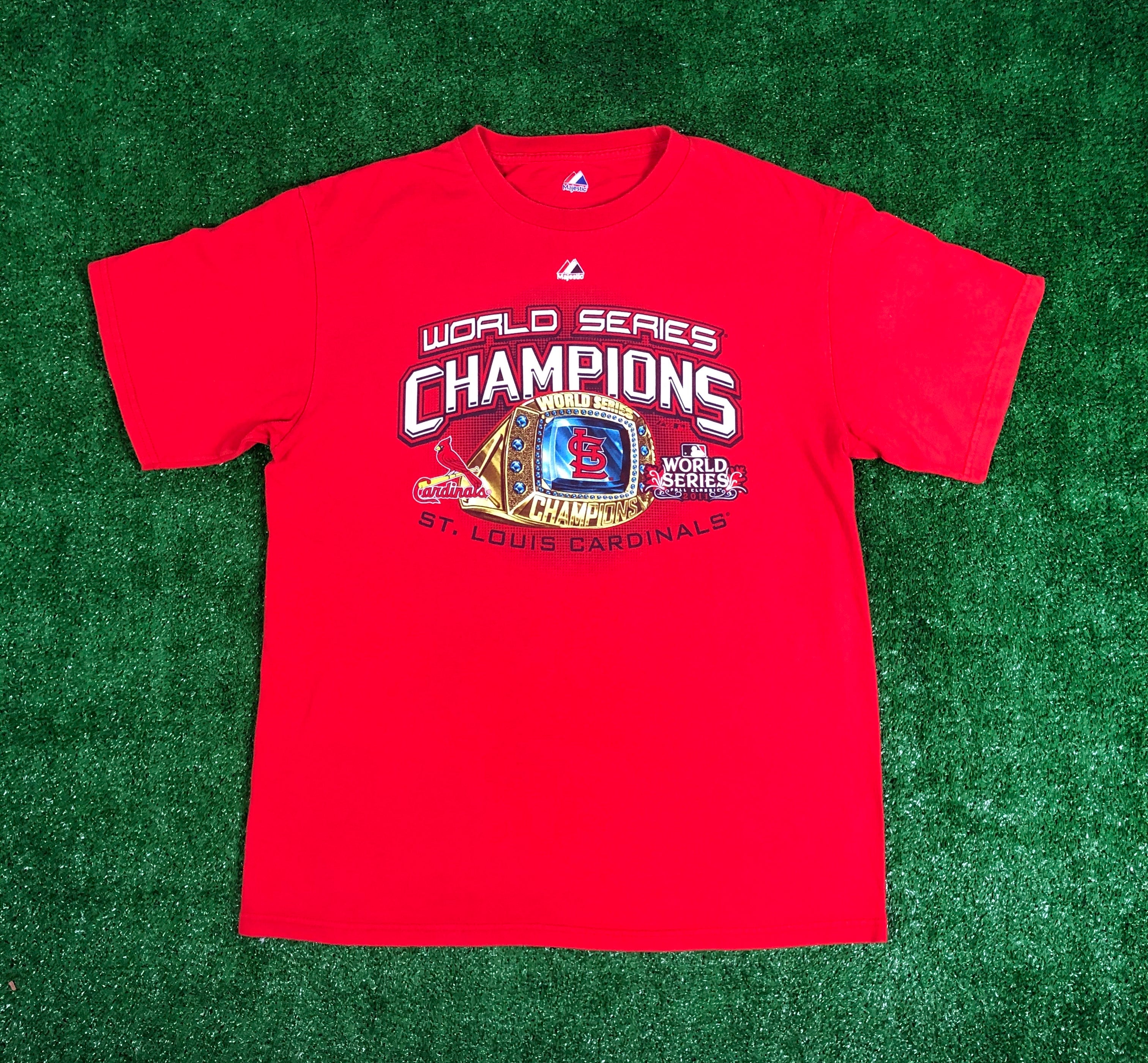  MLB Men's St. Louis Cardinals 2011 World Series Champions Long  Sleeve Tee (Steel Heather, 4X) : Sports Fan T Shirts : Sports & Outdoors